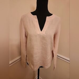 Old Navy Women Top Tunic Blouse Shirt V Neck 100% Linen Pink Sz S